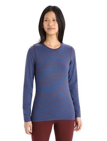 Women's Icebreaker Merino 200 Oasis Long Sleeve Crewe Thermal Top Base Layers Lazurite / Espresso | CA 1021OKIR